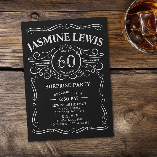 Invitation Any Age Whiskey thème surprise 60e anniversaire
