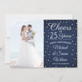 Invitation ANY Anniversaire 2 Photo Toasts Fête Navy & Blanc (Devant)