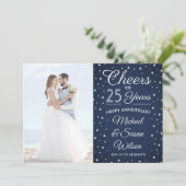 Invitation ANY Anniversaire 2 Photo Toasts Fête Navy & Blanc (Debout devant)