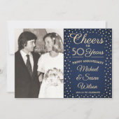 Invitation ANY Anniversary 2 Photo Cheers Navy and Gold Party (Devant)