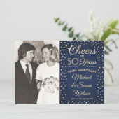 Invitation ANY Anniversary 2 Photo Cheers Navy and Gold Party (Debout devant)