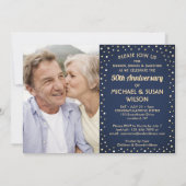 Invitation ANY Anniversary 2 Photo Cheers Navy and Gold Party (Dos)