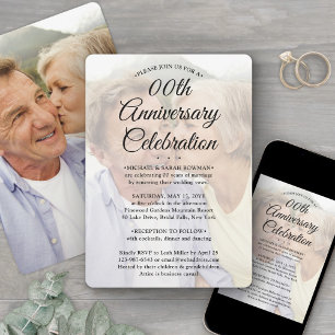 Invitation ANY Anniversary 2 Photo Elegant Script Overlay