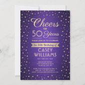 Invitation ANY Joyeux Anniversaire Brushed Violet et Or Confe (Devant)