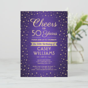 Invitation ANY Joyeux Anniversaire Brushed Violet et Or Confe