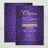 Invitation ANY Joyeux Anniversaire Brushed Violet et Or Confe (Devant / Derrière)