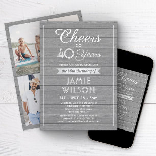 Invitation ANY Joyeux Anniversaire Rustique Bois Gris 4 Photo