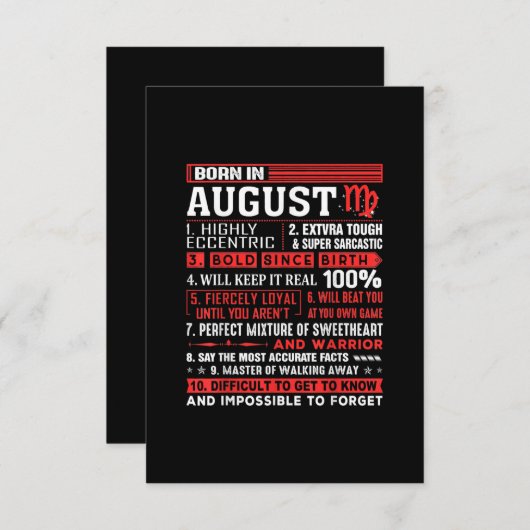 Invitation Août Cadeaux D'Anniversaire - Né En Août Virgo (Devant / Derrière)