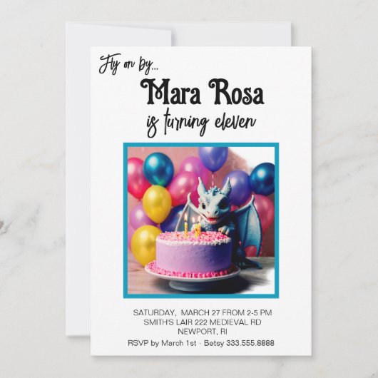 Invitation *~* AP88 PHOTO mignonne Baby Dragon fête d'anniver (Devant)