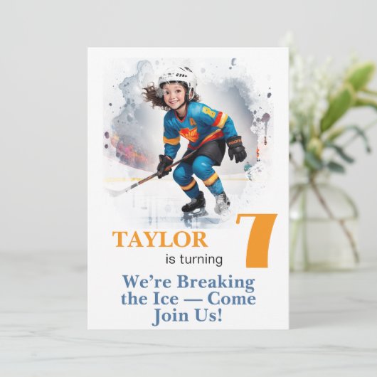 Invitation *~* AP94 k-9 DIY Cute Hockey Girl Birthday (Debout devant)