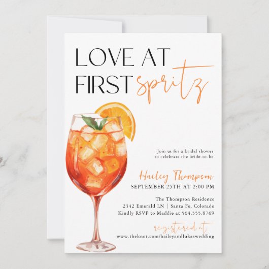 Invitation Aperol Spritz, Amour À La Première Fête des mariée (Devant)