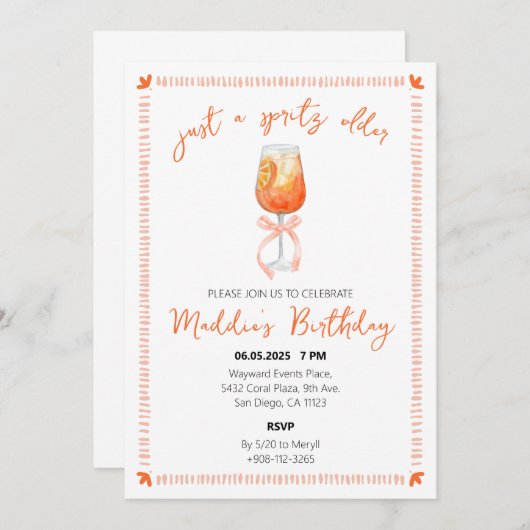 Invitation Aperol Spritz Anniversaire (Devant / Derrière)