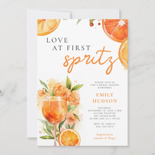 Invitation Aperol Spritz Aquarelle nuptiale de douche Invitat (Devant)