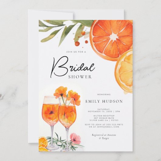 Invitation Aperol Spritz Aquarelle nuptiale de douche Invitat (Devant)