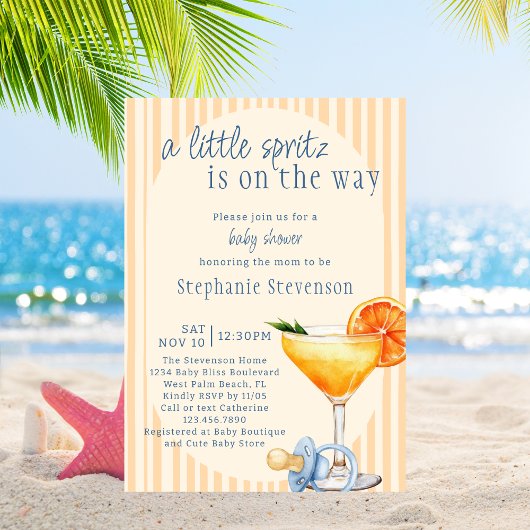 Invitation Aperol Spritz Blue Orange Citrus Boy Baby shower