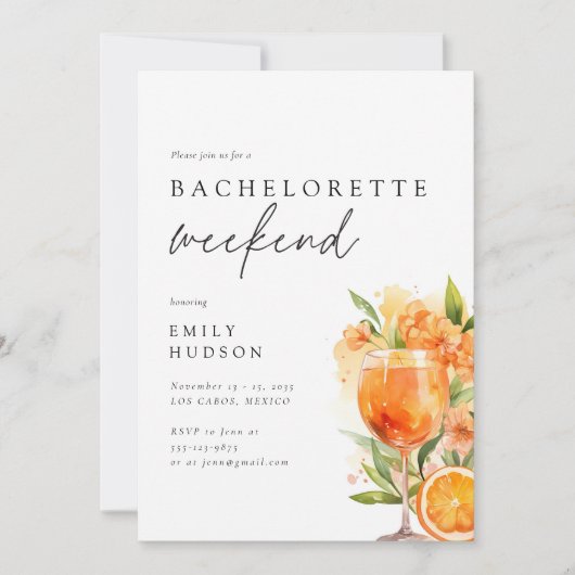 Invitation Aperol Spritz Citrus Bachelorette Week-end (Devant)