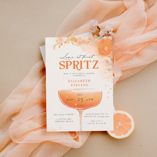 Invitation Aperol Spritz Orange Floral Cocktail Fête des mari