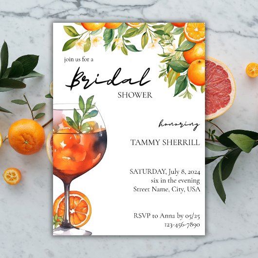 Invitation Aperol Spritz Orange Watercolor Fête des mariées