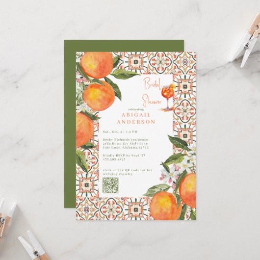 Invitation Aperol Spritz Oranges Bridal Shower  (Devant/Arrière en situation)