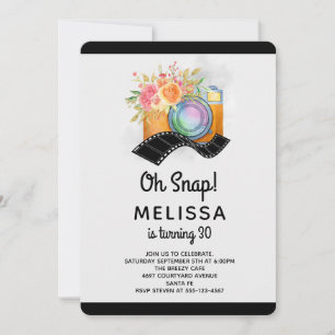 Invitation Appareil photo Boho et fleurs Aquarelle Anniversai