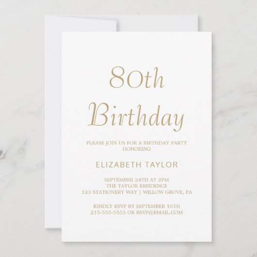 Invitation Appel à la calligraphie dorée raffinée pour 80 ans (Devant)