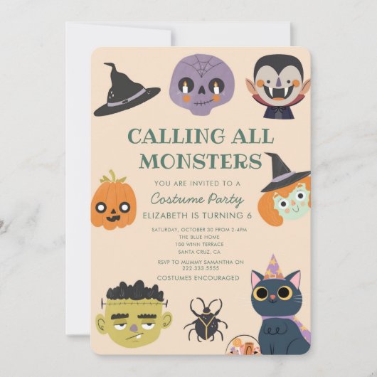 Invitation Appel à tous le monstre Halloween fête d'anniversa (Devant)