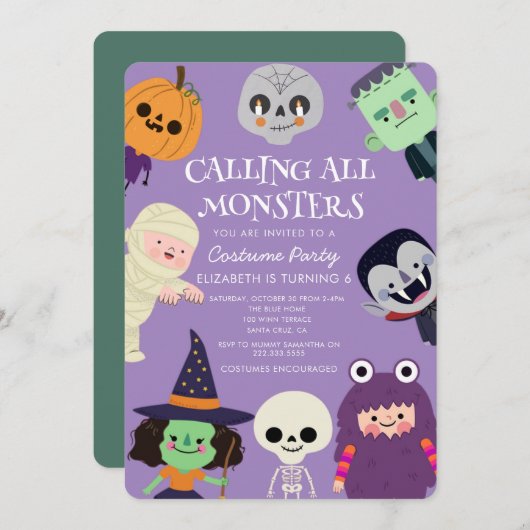 Invitation Appel à tous le monstre Halloween fête d'anniversa (Devant / Derrière)