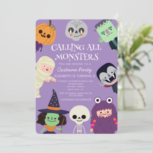 Invitation Appel à tous le monstre Halloween fête d'anniversa (Debout devant)