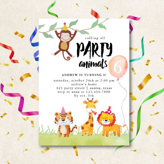 Invitation Appel à tous les animaux de fête Aquarelle Anniver