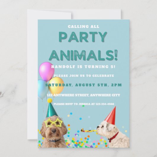 Invitation Appel à tous les animaux de fête Chien chiot fête  (Devant)