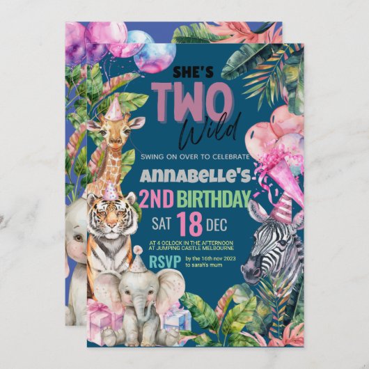 Invitation Appel à tous les animaux de fête Safari fête d'ann (Devant / Derrière)