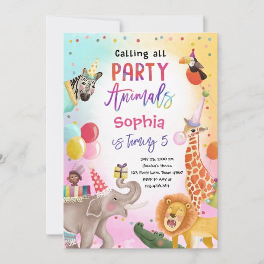 Invitation Appel à tous les animaux de fête Safari Jungle Ann (Devant)