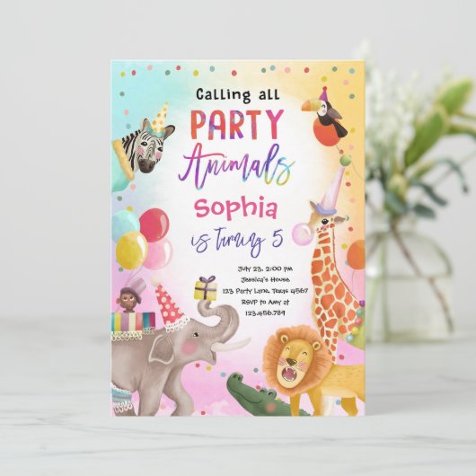 Invitation Appel à tous les animaux de fête Safari Jungle Ann (Debout devant)