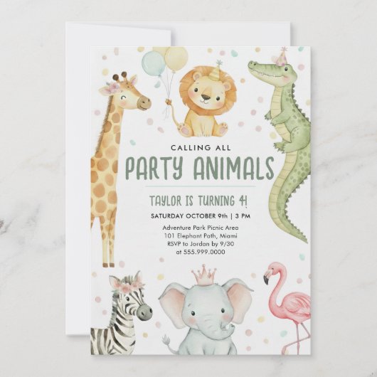 Invitation Appel à tous les animaux de fête Safari photo d'an (Devant)