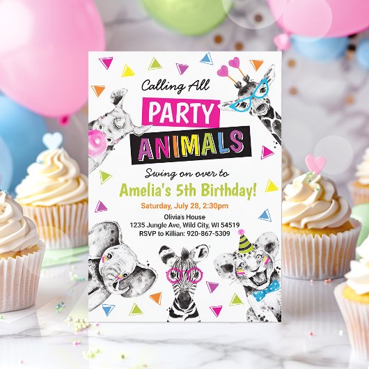 Invitation Appel à tous les animaux de fête Safari Zoo Annive