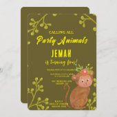 Invitation Appel à tous les animaux de fête singe fête d'anni (Devant / Derrière)