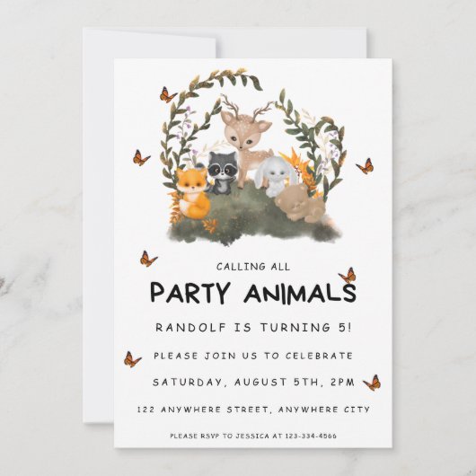 Invitation Appel à tous les animaux de la partie Anniversaire (Devant)