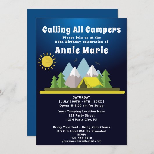 Invitation Appel à tous les campeurs : Anniversaire Fête Invi (Devant / Derrière)