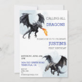 Invitation Appel à tous les dragons aquarelle d'anniversaire (Devant)