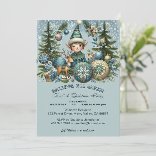 Invitation Appel à tous les elfes Snowflakes fête de Noël (Debout devant)