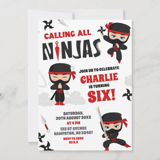 Invitation Appel à tous les garçons Ninjas (Devant)