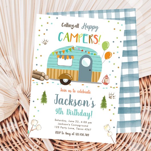 Invitation Appel à tous les heureux Campers Camping Boy Anniv