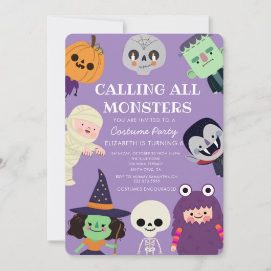 Invitation Appel à tous les monstres bash Halloween fête d'an (Devant)