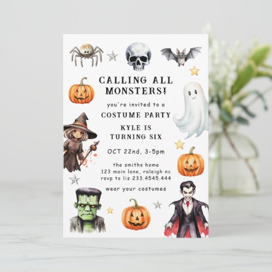 Invitation Appel à tous les monstres costume Halloween Annive (Debout devant)