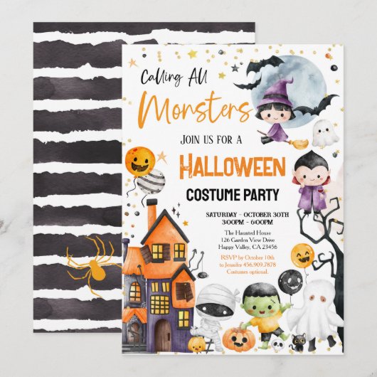 Invitation Appel à tous les Monstres Costume Party enfants (Devant / Derrière)
