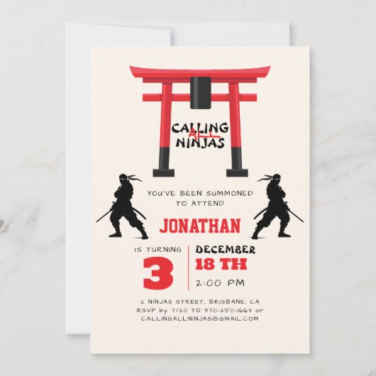 Invitation Appel à tous les Ninjas Tori japonais Anniversaire (Devant)