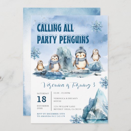 Invitation Appel à tous les pingouins de Parti Animaux arctiq (Devant / Derrière)