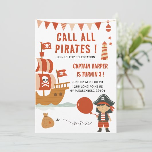 Invitation Appel à tous les pirates Fête d'anniversaire pour (Debout devant)