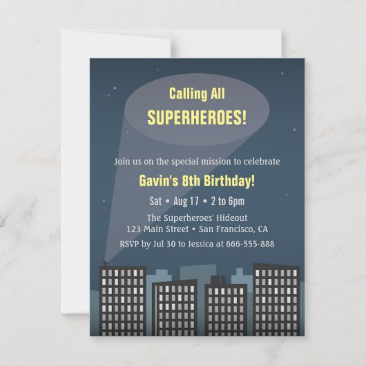 Invitation Appel à tous les super-héros à thème fête d'annive (Devant)