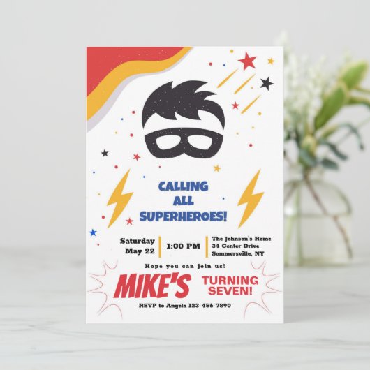 Invitation Appel à tous les super-héros fête d'anniversaire (Debout devant)